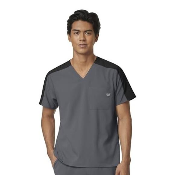 Pewter Color Block Scrub Top - Picture 1 of 3